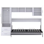 Lit escamotable mural simple, cadre de lit escamotable en bois avec armoire intégrée, tiroirs de rangement et étagères ouvertes, blanc - ModernLuxe