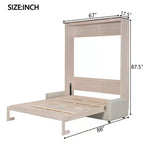 Lit escamotable Queen Size avec canapé, Lit escamotable Queen Size en bois avec éclairage LED, Lit escamotable pliant avec coffre pour chambre d'amis, Beige