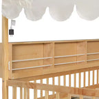 Cadre de lit en bois pleine grandeur Whisen, lit de repos en forme de maison avec clôture, 3 étagères de rangement, rideau