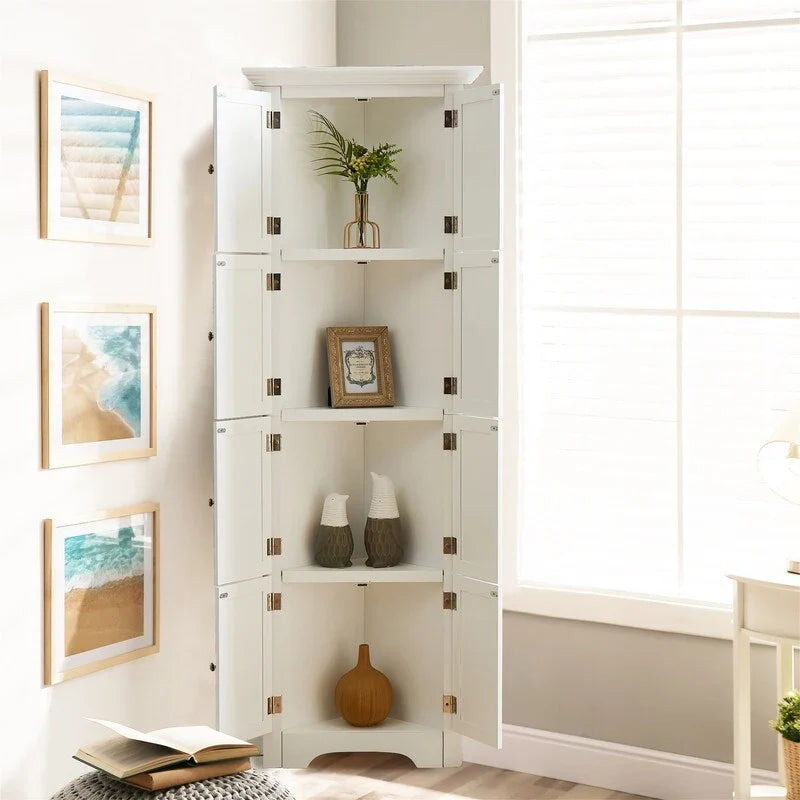Meuble d'angle de rangement haut avec 8 portes et 4 étagères