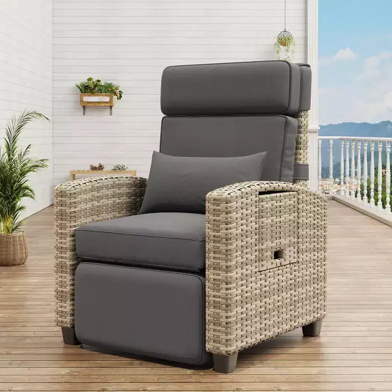 Chaise longue d'extérieur, chaises de patio inclinables avec dossier et repose-pieds réglables, chaise longue en osier jusqu'à 150° avec table escamotable