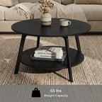 Table basse ronde marron miel avec 2 niveaux de rangement, mesurant 80 x 45 cm, idéale pour le salon