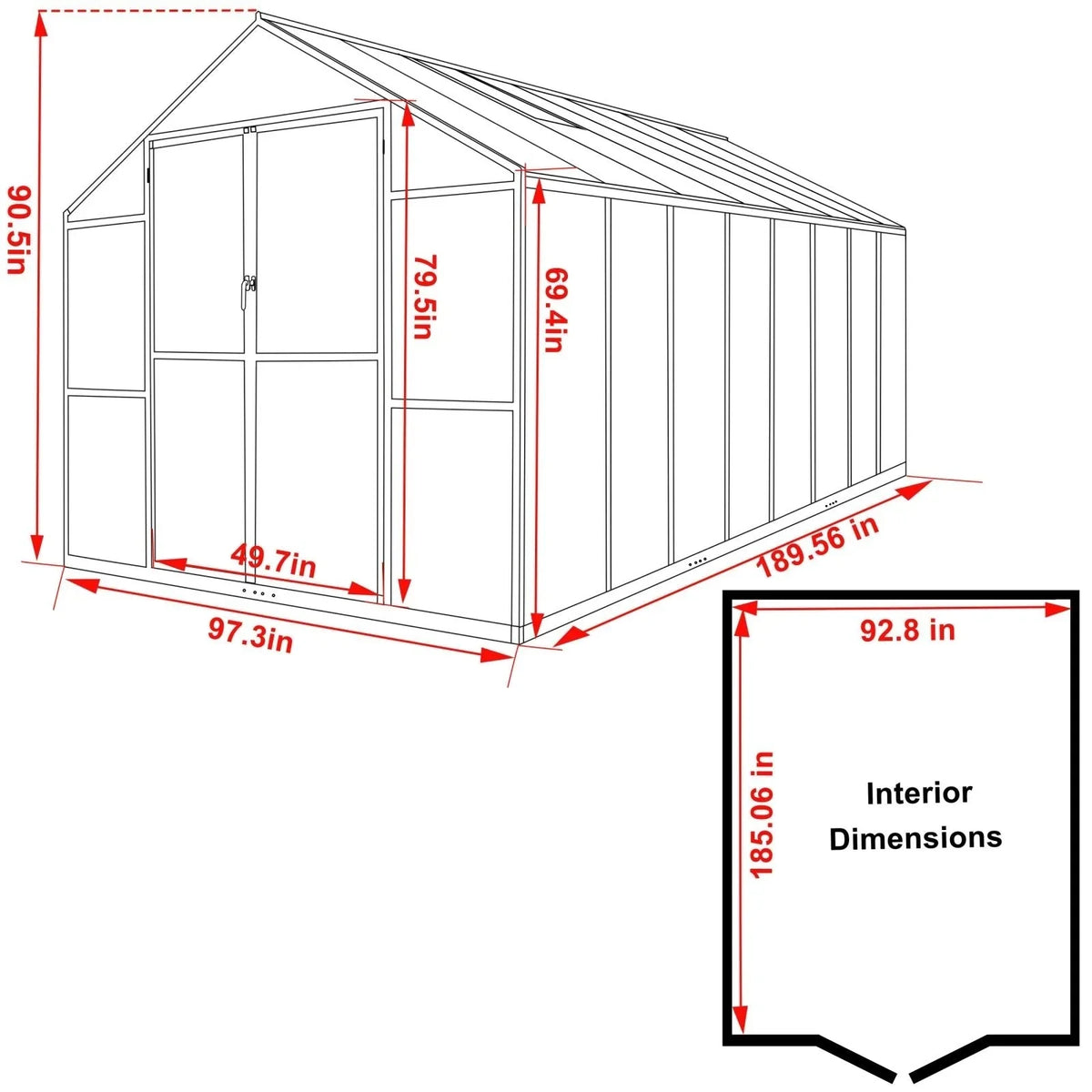 Serre de jardin aluminium VEIKOUS avec évent de toit réglable et porte verrouillable Grise