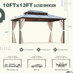 Tonnelle EROMMY à toit rigide, pergola extérieure avec double toit, moustiquaire et rideaux, auvent robuste pour patio, jardin, fête au bord de la piscine