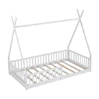 Lit de sol pour enfants, lits cabane doubles, lit de sol Montessori avec lattes et barrières de protection, cadre de lit cabane en bois pour garçons et filles