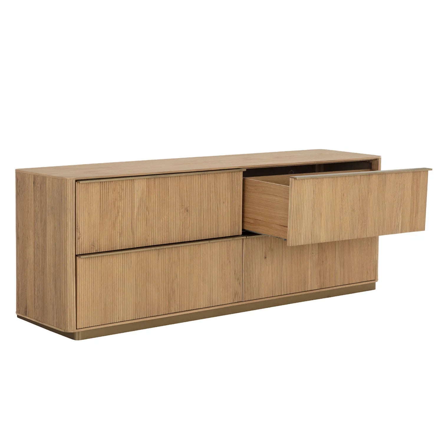 Commode moderne en chêne avec façades sculptées et cannelées - Chambre | Finition or brossé