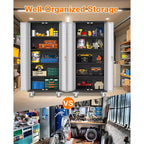 Armoire de rangement de garage avec roues et panneau perforé, armoire de rangement métallique verrouillable de 72 po de hauteur avec 2 portes et 4 étagères réglables pour atelier de garage