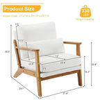 Fauteuil d'appoint rembourré en mélange de lin avec pieds en bois et un oreiller beige