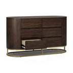Commode moderne à 6 tiroirs avec plateau Live Edge, piètement en métal et construction en bois mélangé durable