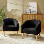 Fauteuil Sheila Modern 30 W Boucle avec pieds en bois massif, lot de 2, par HULALA HOME