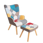 Fauteuil d'appoint avec pouf, ensemble fauteuil et pouf de salon, fauteuil d'appoint confortable pour chambre à coucher, surface en tissu à épissures créatives
