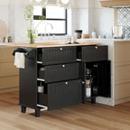 Ensemble d'îlot de cuisine TOPMAX avec abattant et 2 tabourets, ensemble de table à manger avec étagère réglable, tiroirs et porte-serviettes