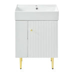 Meuble-lavabo de salle de bain blanc de 21,6 po, ensemble avec meuble de rangement, vasque en céramique simple, rangement à gauche
