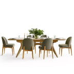 Ensemble de salle à manger 7 pièces, table à tréteaux extensible de 198-244 cm avec chaises rembourrées et pieds en bois massif - Panipeachy