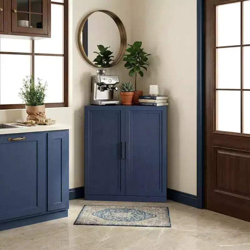 Meuble d'angle Dovelina avec étagères réglables, buffet, meuble à vin, meuble de cuisine et de salle à manger avec portes en bois - 31H x 31L, 36H x 31L