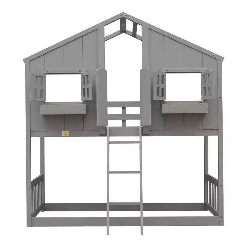 Lit mezzanine cabane de taille double, lit mezzanine cabane en bois avec échelle et barrières de sécurité pour enfants