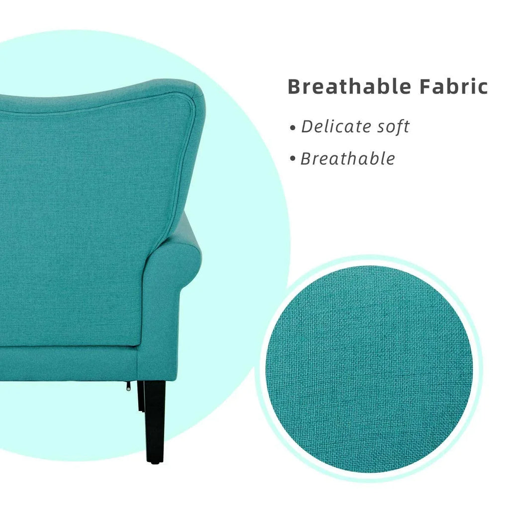 Fauteuil d'appoint moderne Erommy, fauteuil à dossier haut, canapé simple en tissu rembourré avec boutons et pieds en bois pour salon