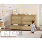 Commode en rotin pour chambre à coucher avec 6 tiroirs, 47 commode large moderne de style ferme, armoire de rangement en bois pour placard, salon, couloir