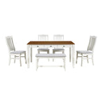 Ensemble de salle à manger 6 pièces en bois avec 4 chaises et un banc, table avec tiroir