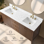 Meuble-lavabo de salle de bain Vanity Art 72 po à double vasque avec dessus en marbre reconstitué