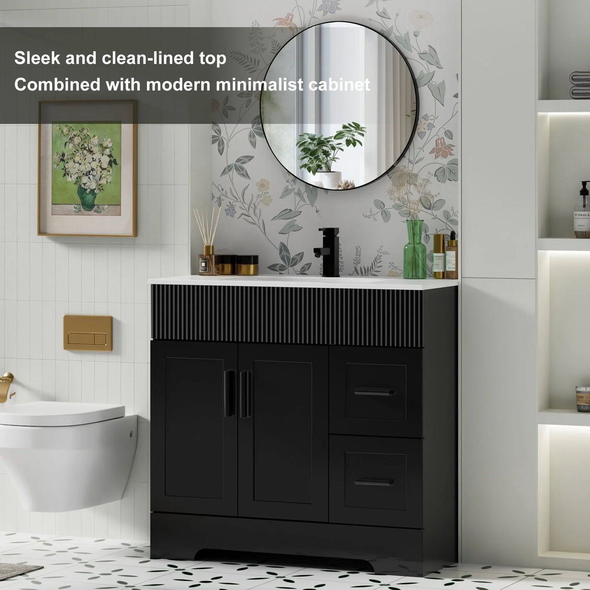 Meuble-lavabo de salle de bain Wavy Line 30/36/48 avec évier et robinet