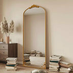 Miroir arqué pleine longueur 65x22, en métal, style baroque vintage, or antique
