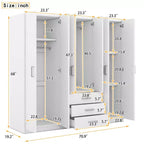 Armoire 6 portes en bois avec tiroirs pour chambre à coucher