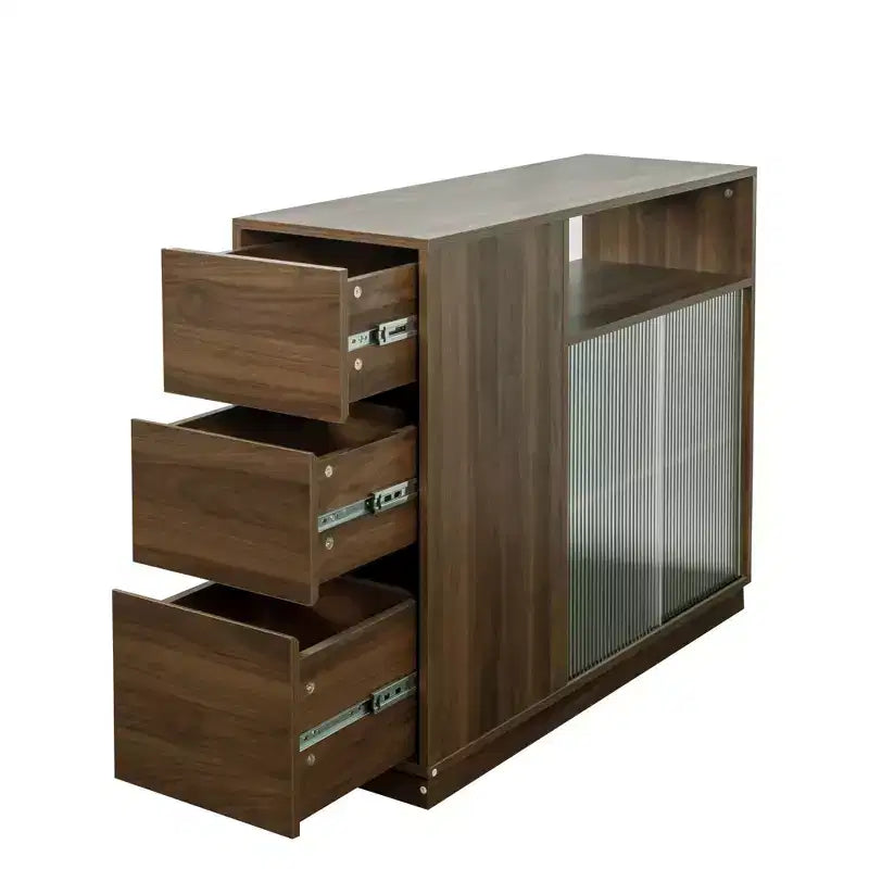 Buffet GDFStudio Hikaru moderne avec portes coulissantes en verre et tiroirs