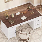 Bureau de direction de 152 cm avec tiroirs, bureau d'ordinateur avec station de charge, bureau d'écriture en bois pour étude, table de conférence pour salon