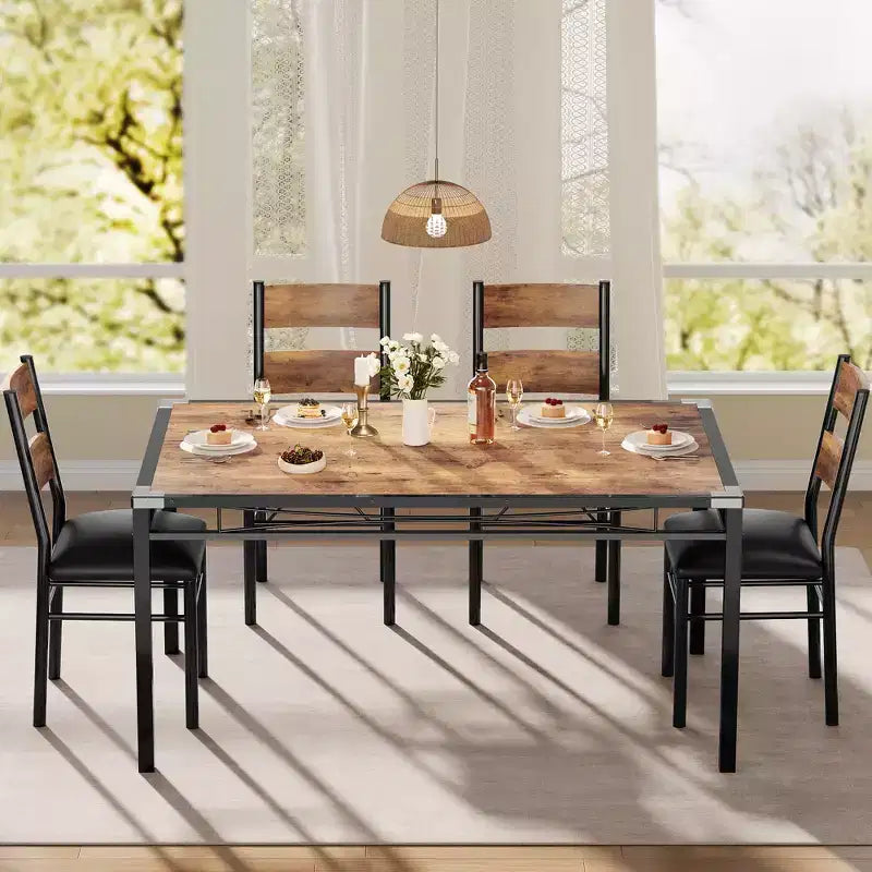 Ensemble table à manger pour 4 personnes, avec 4 chaises rembourrées, ensemble de 5 pièces de table de cuisine en bois avec protecteur de coin pour cuisine, appartement, petit espace.