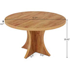 Table de salle à manger ronde Lantine de 47,24 pouces pour 4 à 6 personnes, table de cuisine de style campagnard avec pied central, petite table à manger pour salle à manger, salon, marron