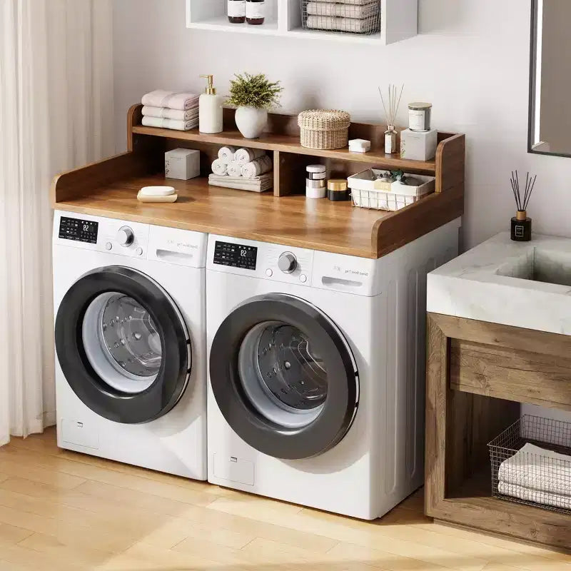 Comptoir de lave-linge et sèche-linge à 2 niveaux avec étagère ou tiroirs, couvercle de comptoir de buanderie avec coussin antidérapant, 54x27,5 - Dessus de lave-linge pour plier les vêtements