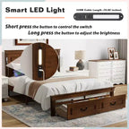 ModernLuxe Lit plateforme Queen/King Size avec tête de lit haute, cadre de lit rustique en bois avec 2 tiroirs, lumières LED et ports USB