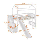 Lit mezzanine jumeau avec toboggan et escalier, lit mezzanine avec tiroirs de rangement, lit mezzanine cabane en bois pour enfants et tout-petits