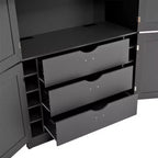 Grand meuble de garde-manger de cuisine avec prises électriques, grand placard autoportant avec support pour micro-ondes, tiroirs, étagères, casiers à vin et étagère de porte