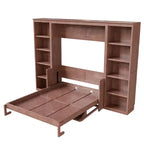 Lit escamotable grand lit/deux places avec bureau et étagère, brun foncé - ModernLuxe