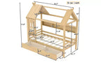 Lit cabane avec tiroirs de rangement et fenêtre, cadre en bois massif avec étagères, design amusant et enfantin, blanc clair