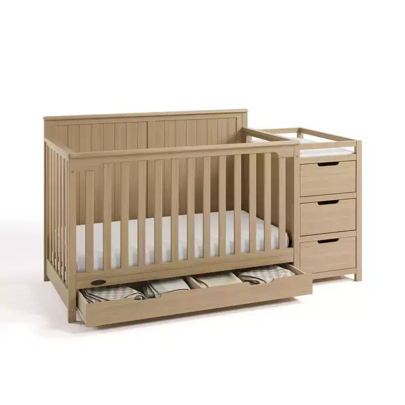 Lit de bébé et table à langer transformable 5-en-1 avec tiroir