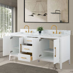 Meuble-lavabo de salle de bain Vanity Art 72 po à double vasque avec dessus en marbre reconstitué