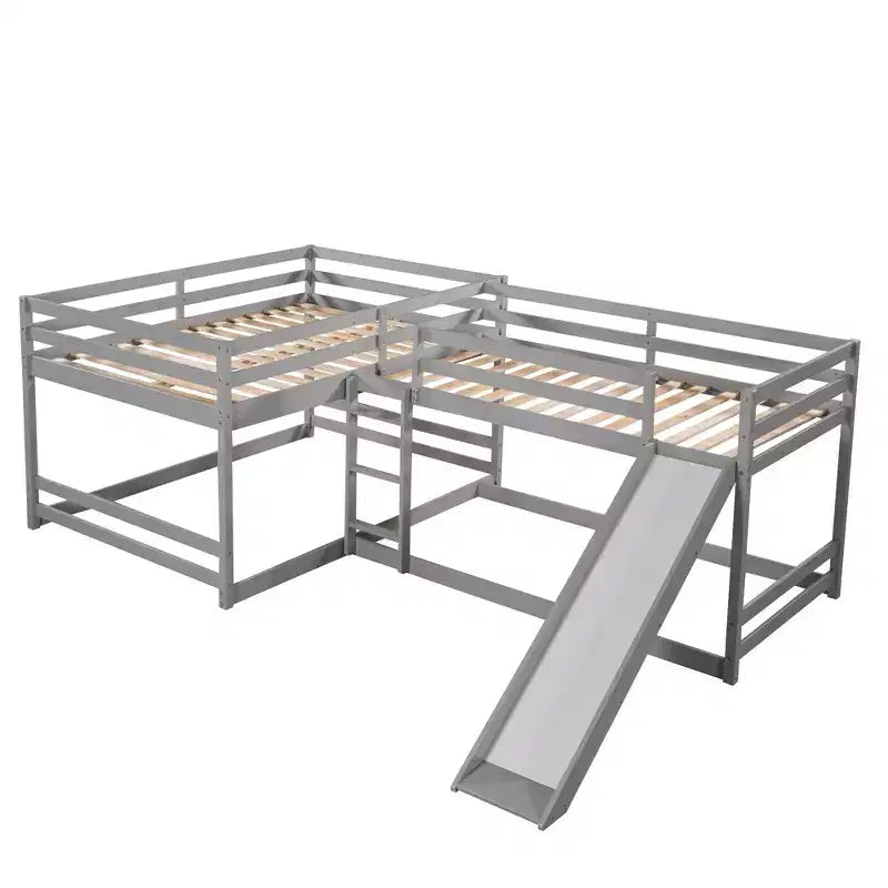 Lits superposés en L pour 4 enfants, lits superposés quadruples avec toboggan, lits superposés en bois doubles et jumeaux pour chambre à coucher ou dortoir