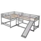 Lits superposés en L pour 4 enfants, lits superposés quadruples avec toboggan, lits superposés en bois doubles et jumeaux pour chambre à coucher ou dortoir