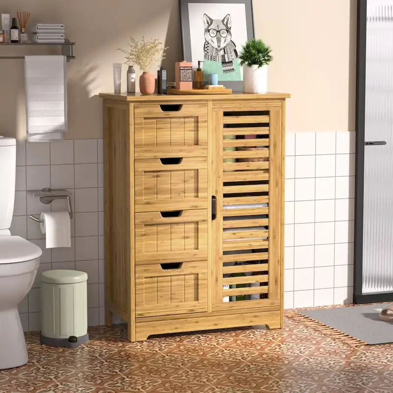 Meuble de Rangement Salle de Bain VEIKOUS sur Pied avec 4 Tiroirs