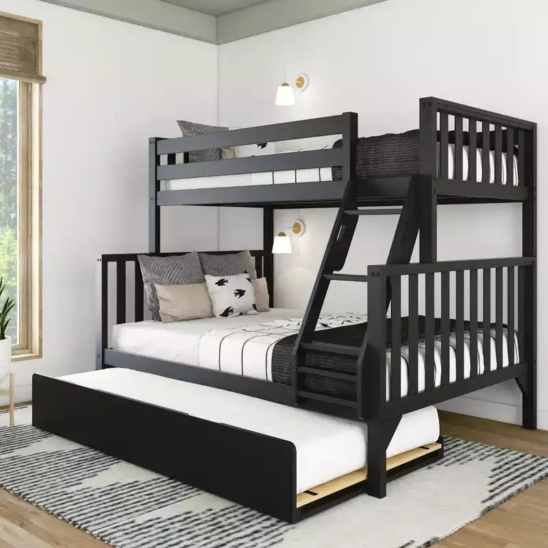 Lit superposé Max & Lily une place au-dessus d'un lit double avec lit gigogne, lits superposés pour enfants en bois massif de style scandinave