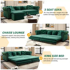 Canapé-lit gigogne 3-en-1 King Size Whisen Velvet et canapé convertible avec pouf mobile, design capitonné