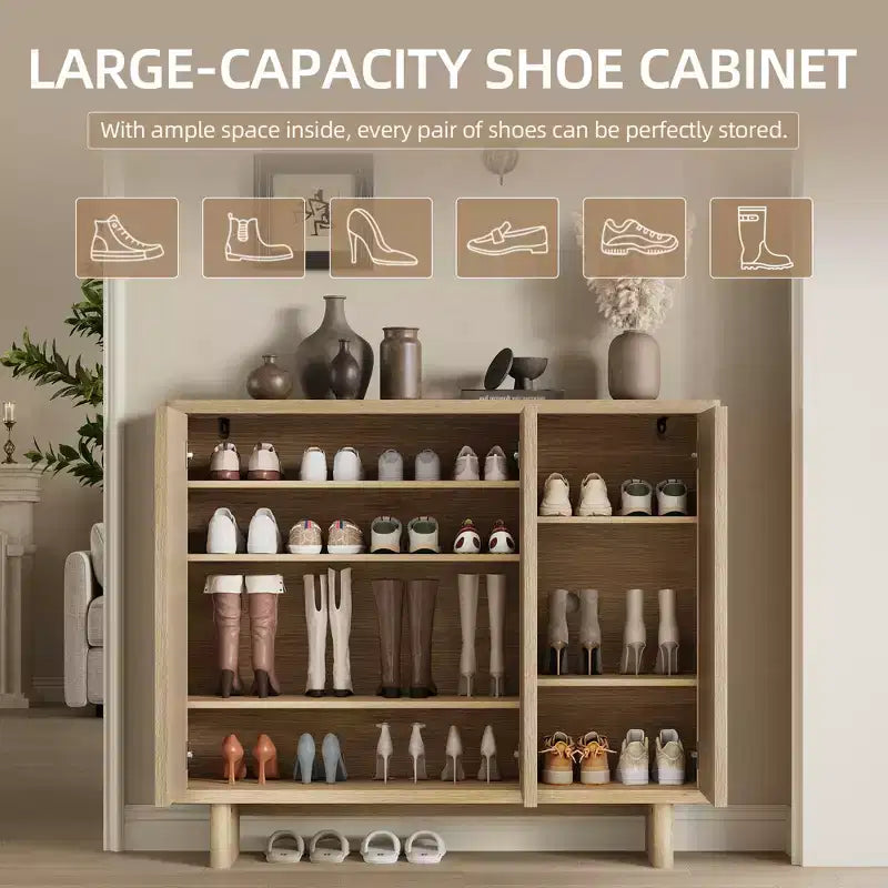 Meuble à chaussures Acekool 46 avec porte cannelée, meuble de rangement 5 niveaux, banc d'entrée rustique pour couloir, 41,5H