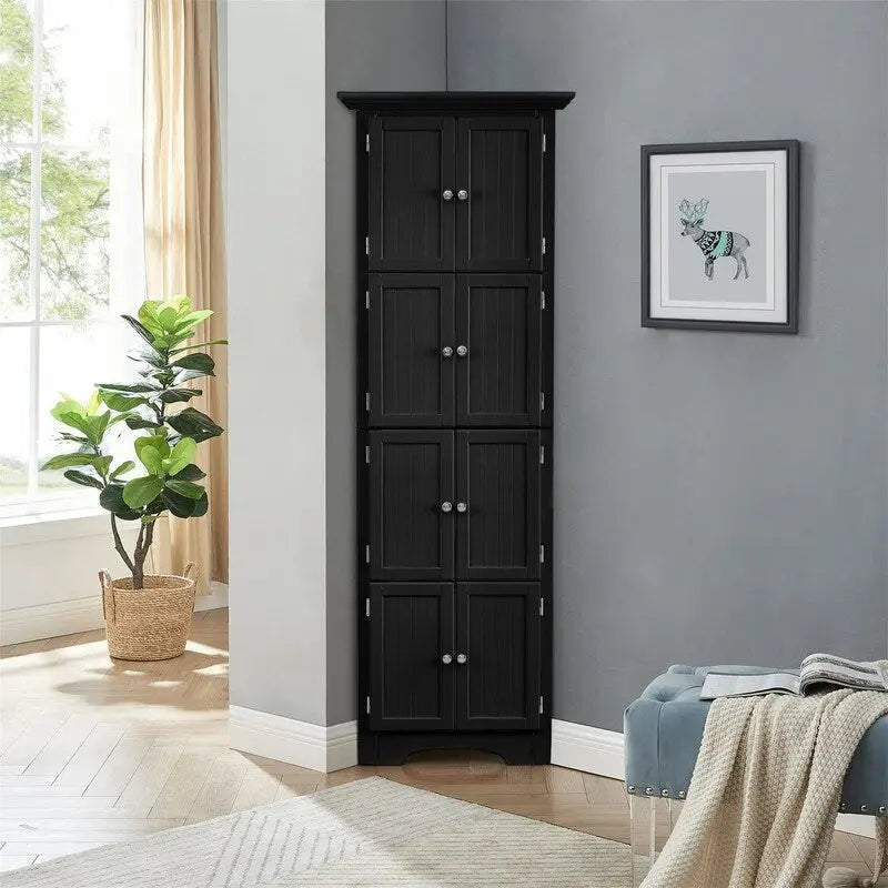 Meuble d'angle de rangement haut avec 8 portes et 4 étagères
