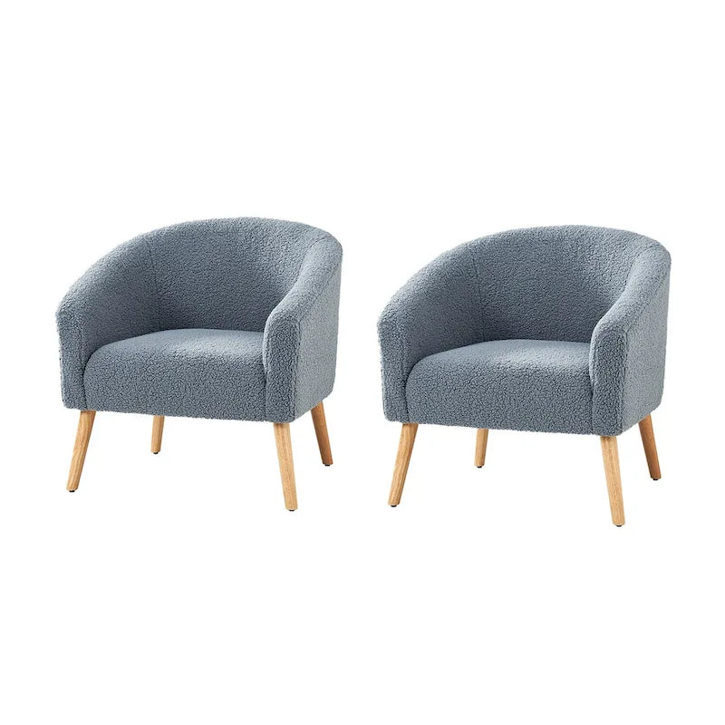 Fauteuil Sheila Modern 30 W Boucle avec pieds en bois massif, lot de 2, par HULALA HOME