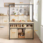 Îlot de cuisine, étagère de boulanger avec porte coulissante de grange, grande table îlot de cuisine de 106 cm avec support micro-ondes à 3 niveaux, étagères de four, ensemble table de bar à café