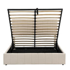 Lit plateforme rembourré Queen avec système de rangement hydraulique - Beige