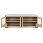 Banc de rangement rustique en bois Whisen, banc à chaussures d'entrée avec coussin amovible, étagères réglables
